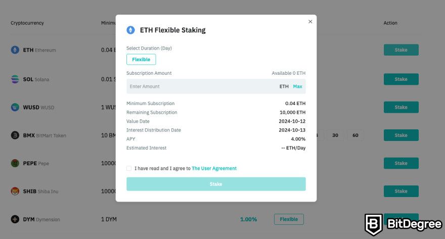 How to use BitMart exchange: ETH flexible staking.