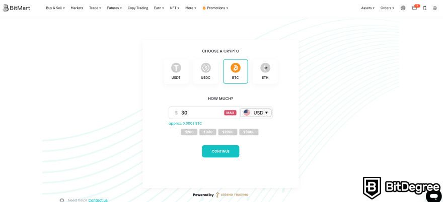 How to use BitMart exchange: built-in Legend Trading interface on BitMart.
