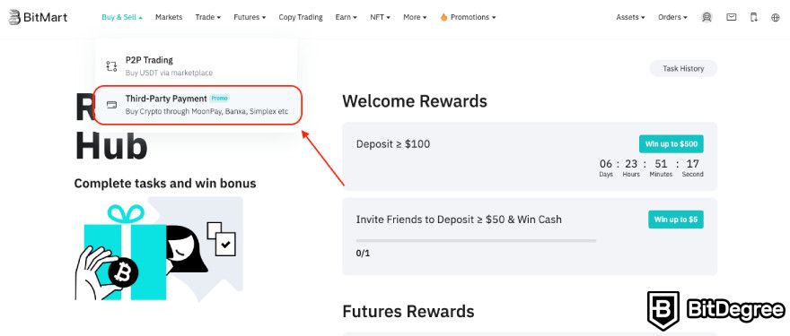 How to use BitMart exchange: third-party payment option.