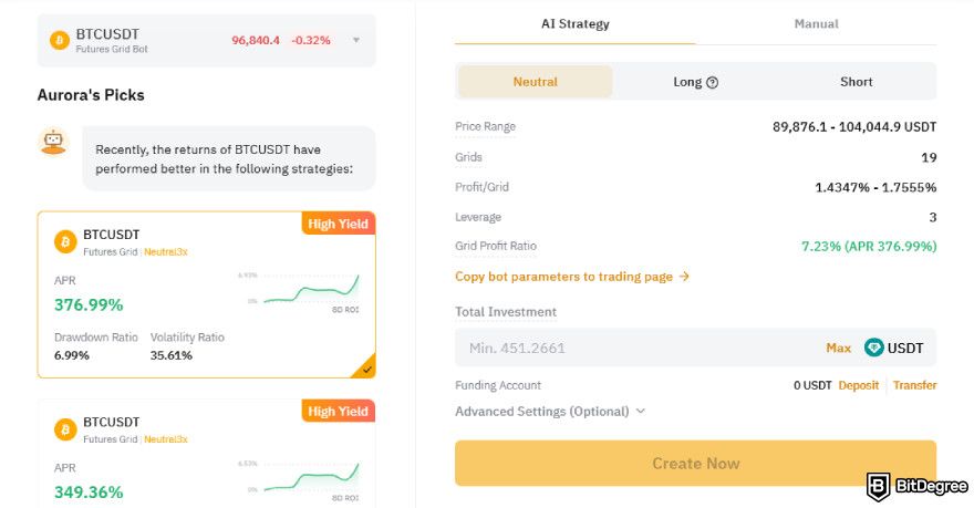 How to use Bybit trading bot: creation page.