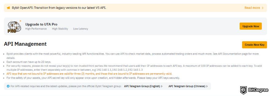 How to use Bybit trading bot: create an API key.