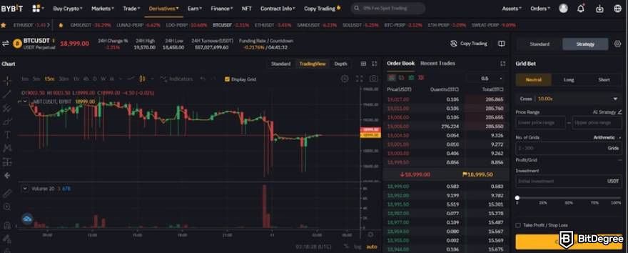 How to use Bybit trading bot: derivatives tab dropdown.