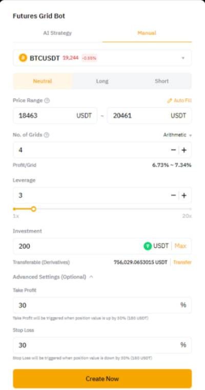 How to use Bybit trading bot: Futures Grid Bot creation.