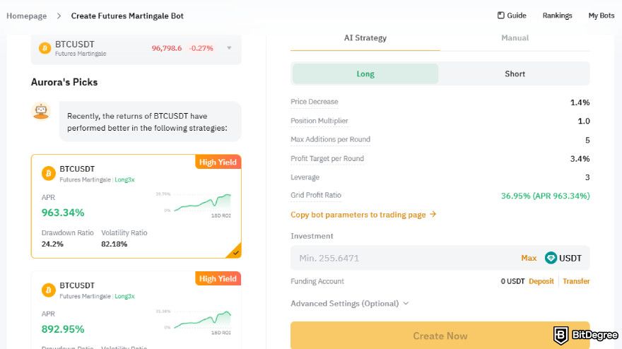 How to use Bybit trading bot: Bybit's Martingale Bot creation.