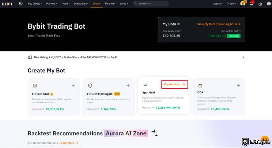 How to use Bybit trading bot: Spot Grid Bot creation.