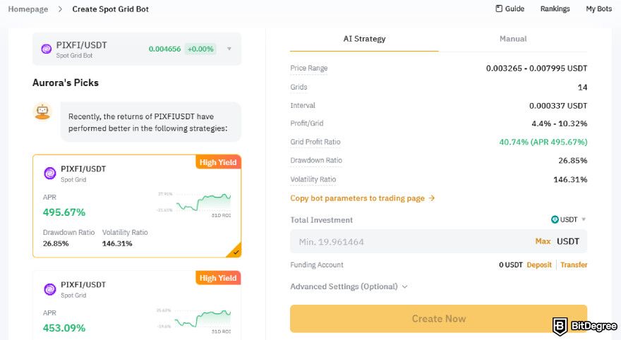 How to Use Bybit Trading Bot: Bybit's spot grid bot creation page.