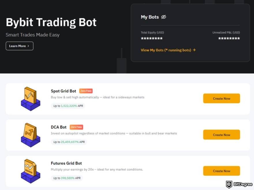 How to use Bybit trading bot: main page.