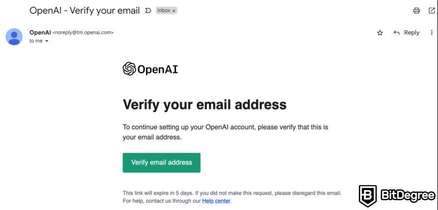 How to use ChatGPT: Verification email.