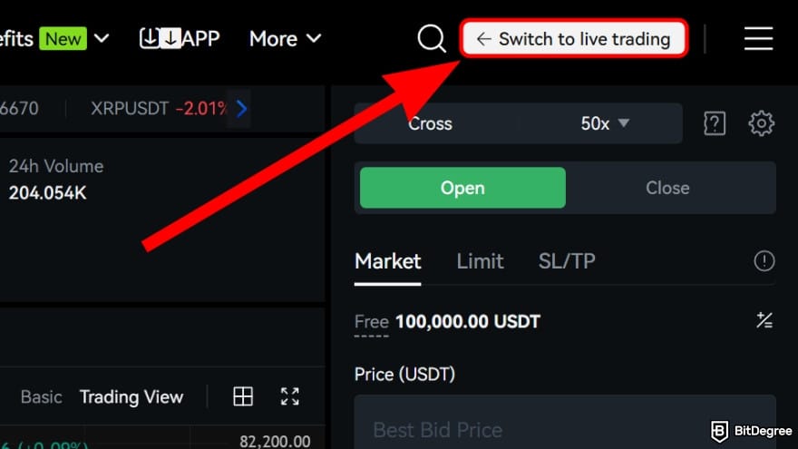 How to use crypto exchange for beginners: switch to live trading.