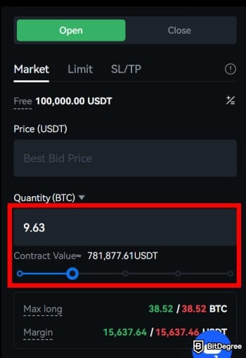 How to use crypto exchange for beginners: adjust quantity.