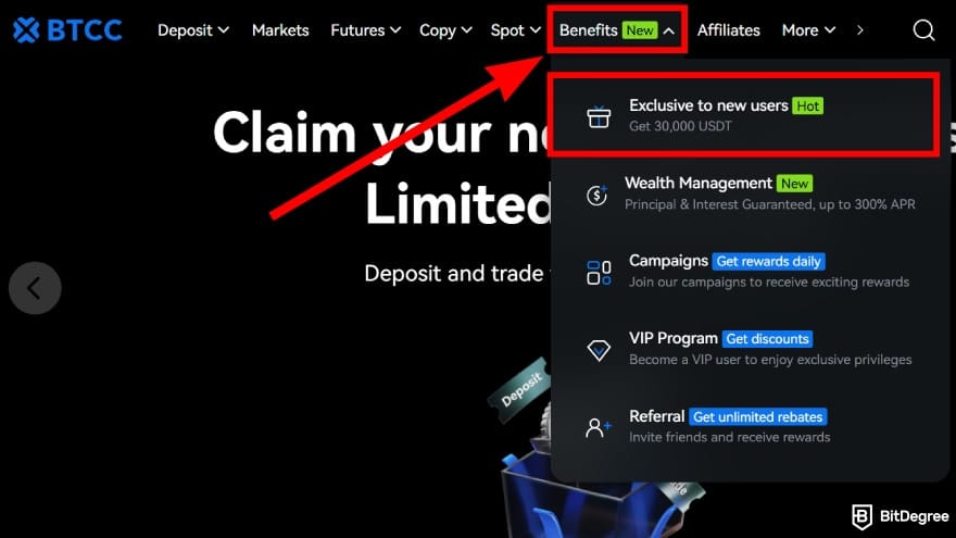 How to use crypto exchange for beginners: new user rewards on BTCC.