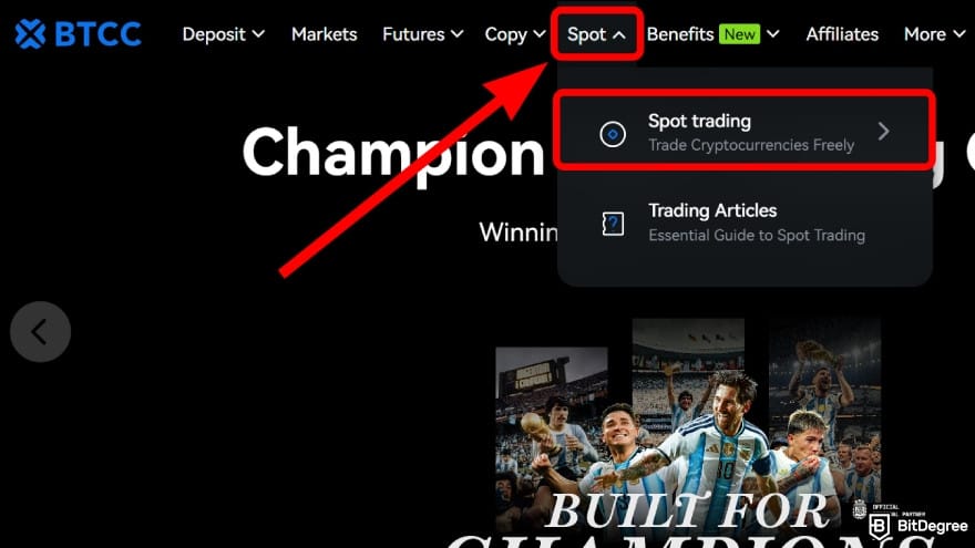 How to use crypto exchange for beginners: access spot trading section.