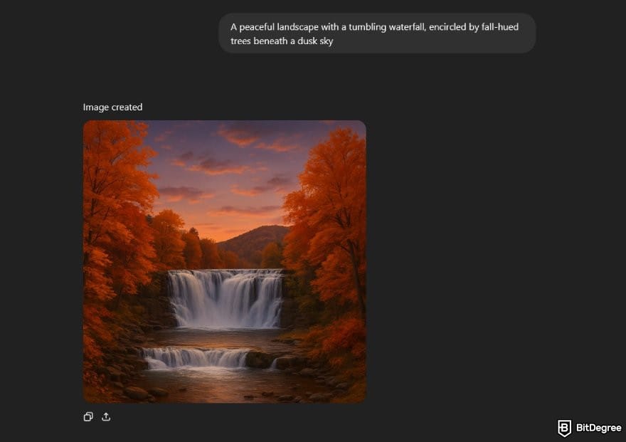 How to use DALL-E: ChatGPT image generation of a fall-hued landscape.