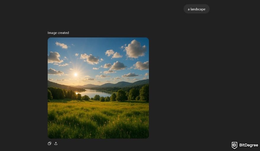 How to use DALL-E: ChatGPT image generation for the prompt "a landscape".