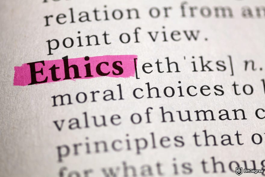How to use DALL-E: the word ethics highlighted on paper.