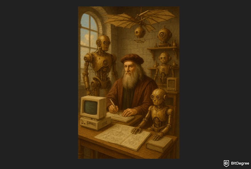 How to use DALL-E: Leonardo Da Vinci in the world of computers.