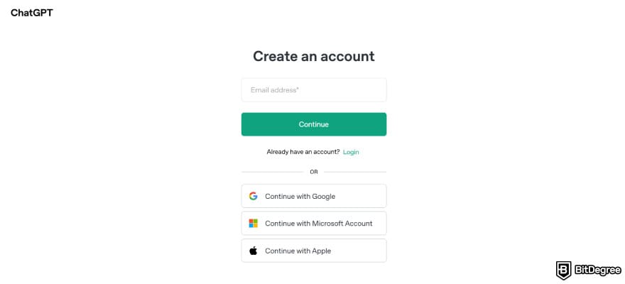 How to use DALL-E: ChatGPT sign up page.