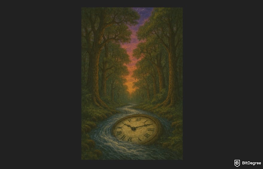 How to use DALL-E: a visual of time as a flowing river.