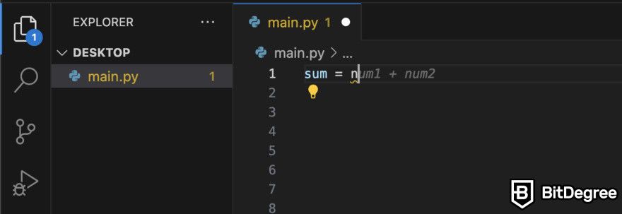 How to use GitHub Copilot: Calculating sum of two numbers.