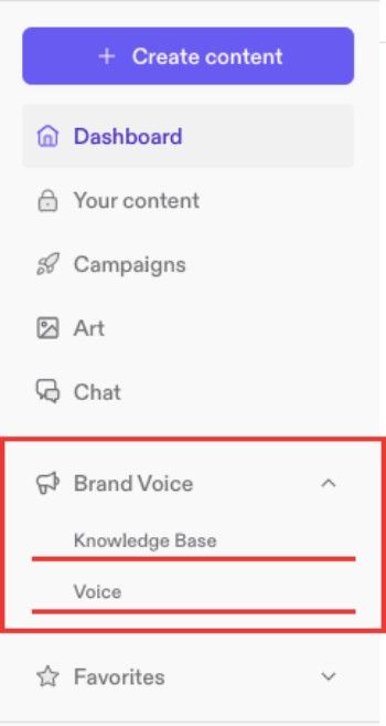 How to use Jasper AI: Jasper brand voice options.