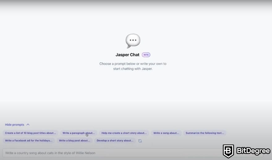 How to use Jasper AI: Jasper's chatbot window.