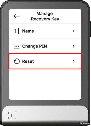 How to use Ledger Recovery Key: select the reset option.