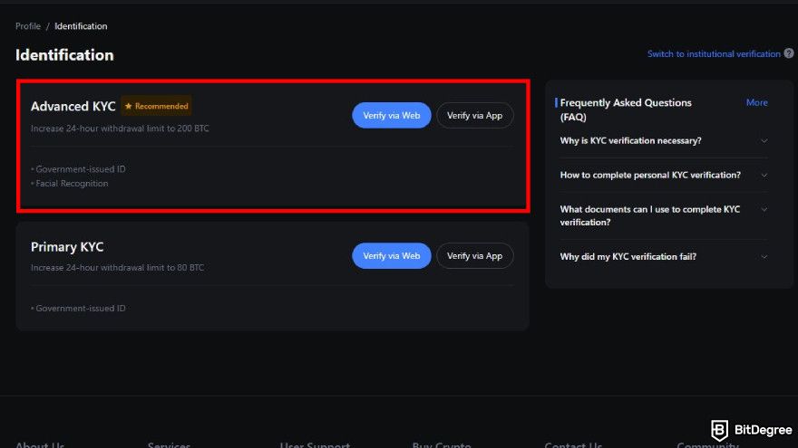 How to use MEXC: choose advanced KYC.