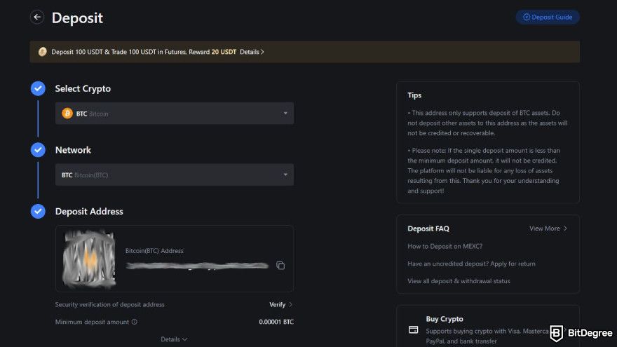 How to use MEXC: copy the deposit address.