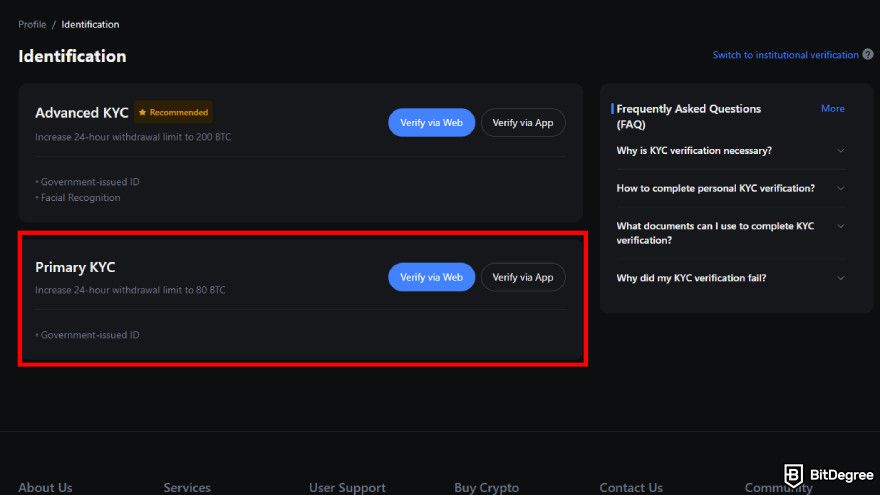 How to use MEXC: choose primary KYC.