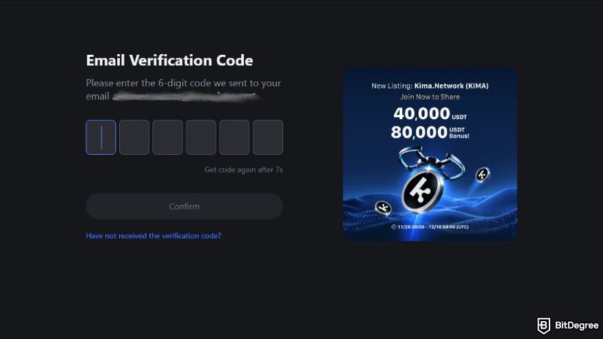 How to use MEXC: enter verification code.