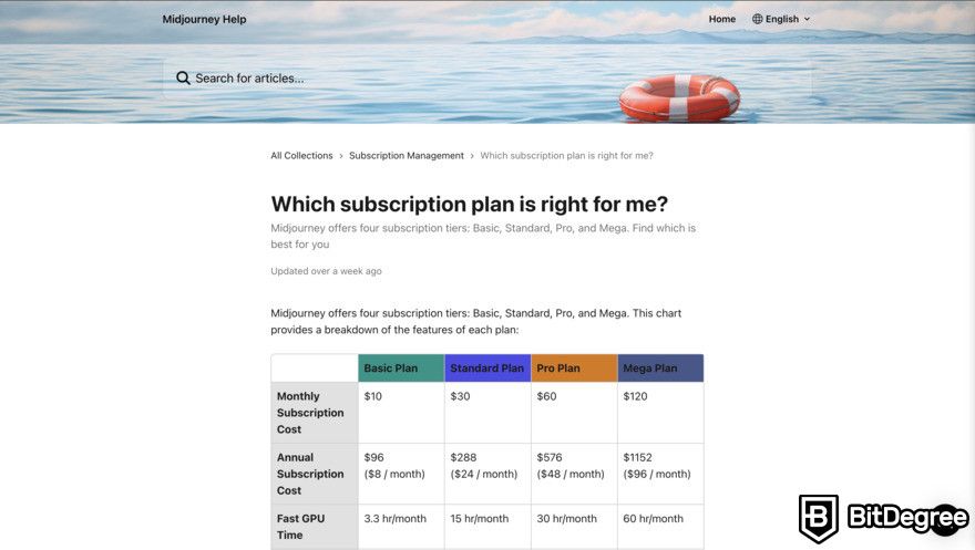 How to use Midjourney: Midjourney pricing page.