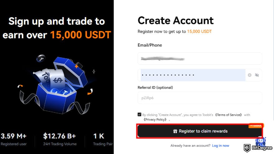 How to use Toobit: enter email and password.