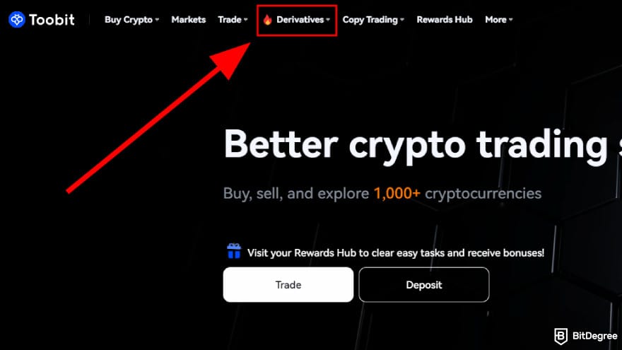 How to use Toobit: access the derivatives tab.