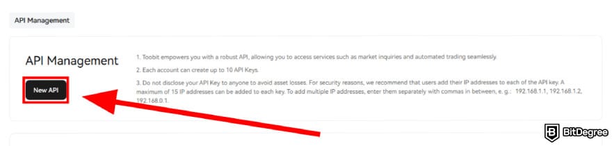 How to use Toobit: create new API.