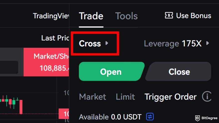 How to use Toobit: click on the Cross button.
