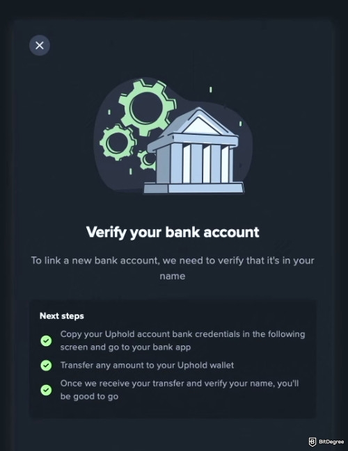 How to use Uphold: verify your bank account.