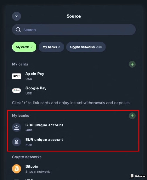 How to use Uphold: choose your bank account.