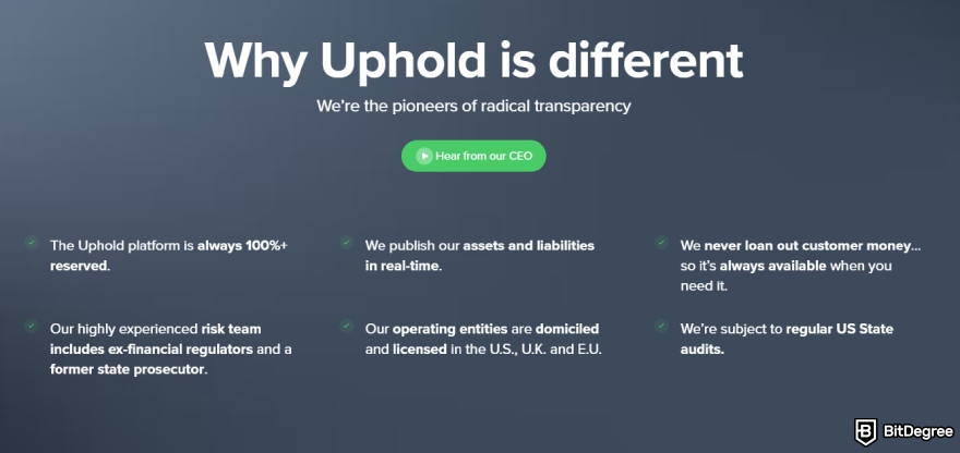 How to use Uphold: commitment to transparency.