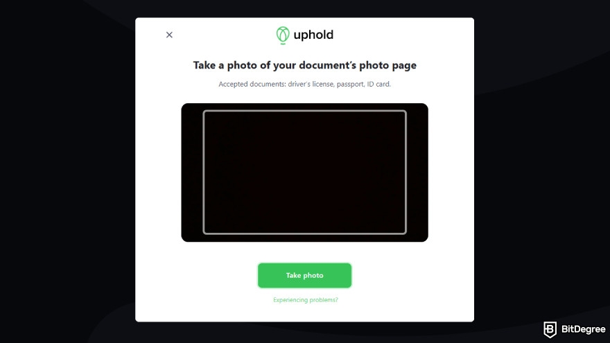 How to use Uphold: take a photo of your document.