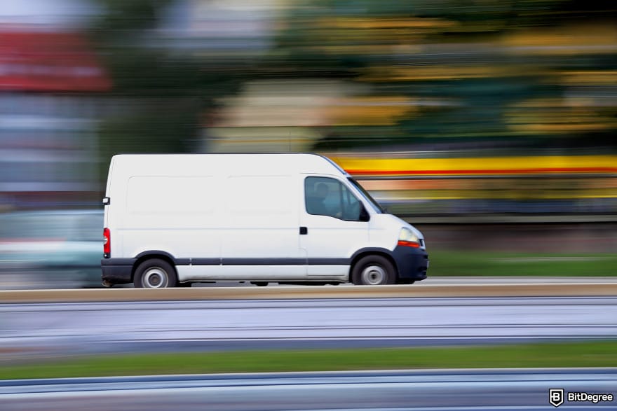 How to wire money: a van going in speed to illustrate delivery speed.