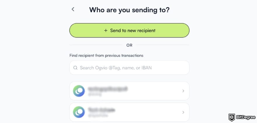 How to wire money: Ogvio's @Tag feature interface.