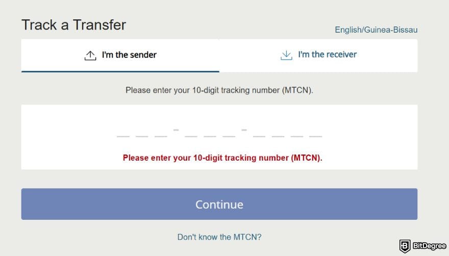 How to wire money: a sample web for tracking a transfer.