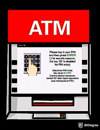How to withdraw cash from credit card: entering PIN at the HSBC ATM in Indonesia.