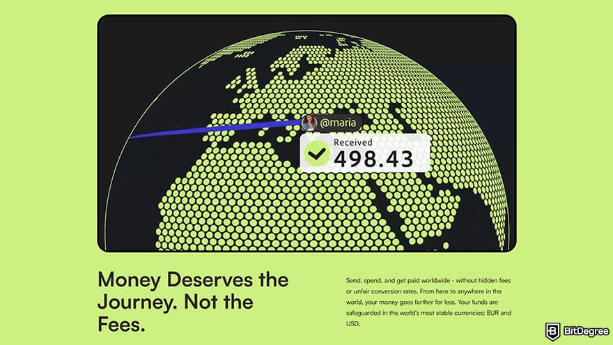 How to withdraw cash from credit card: a global map on the Ogvio website showing a successful transfer notification.