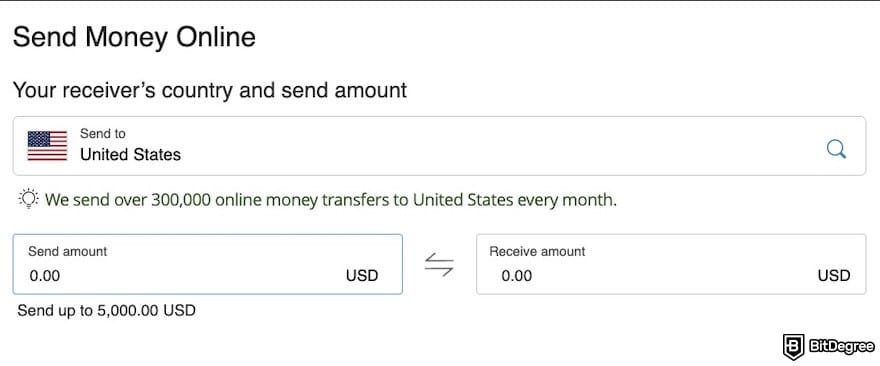 How to withdraw cash from credit card: choosing a destination country on Western Union.