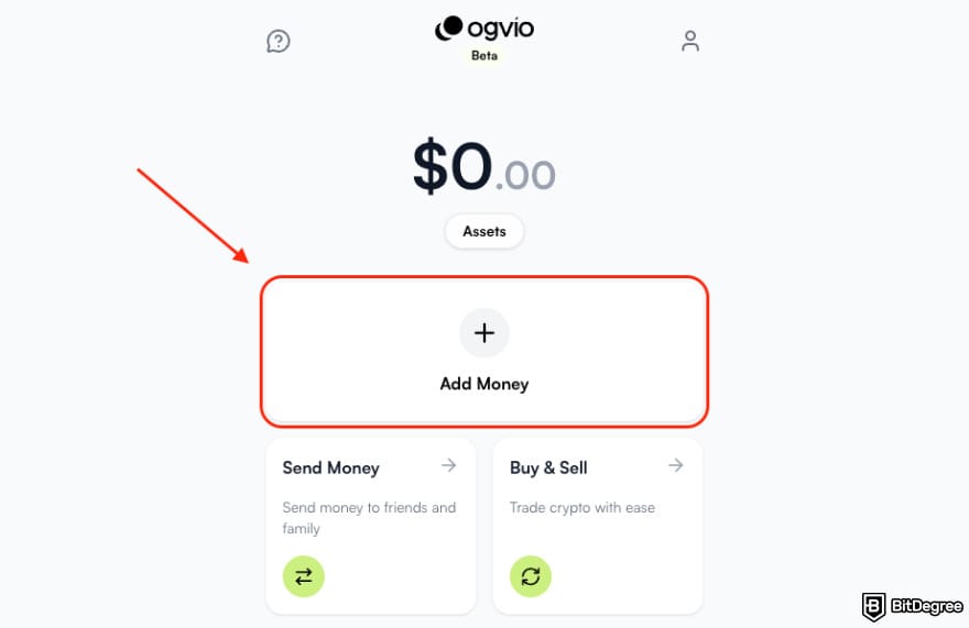 How to withdraw crypto from Uphold: the [Add Money] button on Ogvio.