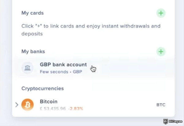 How to withdraw crypto from Uphold: choose bank account.