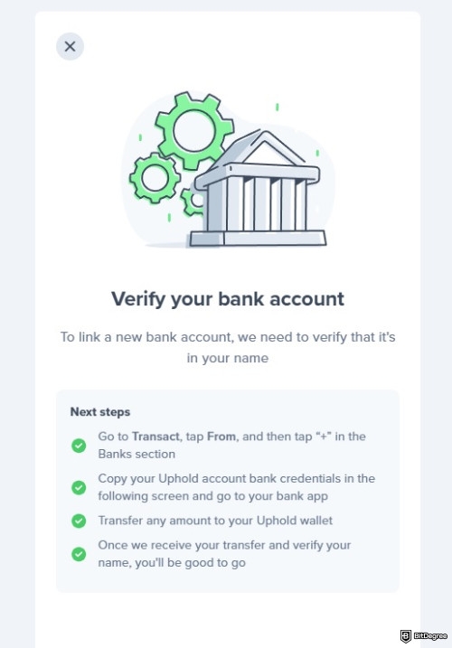 How to withdraw crypto from Uphold: verify your bank account first.