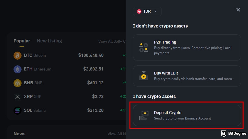 How to withdraw crypto from Uphold: click deposit crypto.