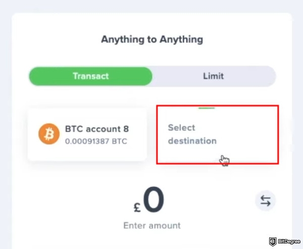 How to withdraw crypto from Uphold: select destination button.